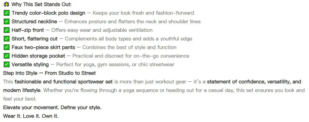 Women's Tennis Outfit Set Short-Sleeved Polo Shirt & Pleated Anti-Glare Skirt Sports Top for All-Season Outwear - Buy online at  Vibe In Cart.