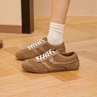 Women's Retro Flat Lace-Up Genuine Leather Sneakers Large Size