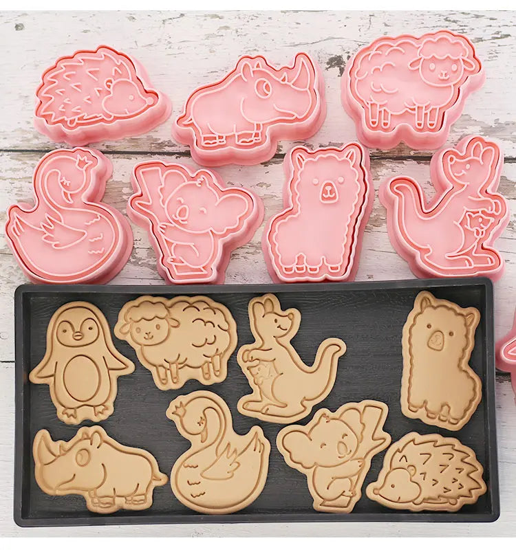 8-Piece Plastic 3D Cookie Cutters Set with Cartoon Designs