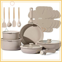 19-Piece Detachable Handle Cookware Set, Non-Stick Induction Compatible Pots and Pans, Oven Safe Taupe - Buy online at  Vibe In Cart.
