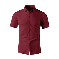 Men's Short Sleeved Solid Color Polyester Casual Shirt