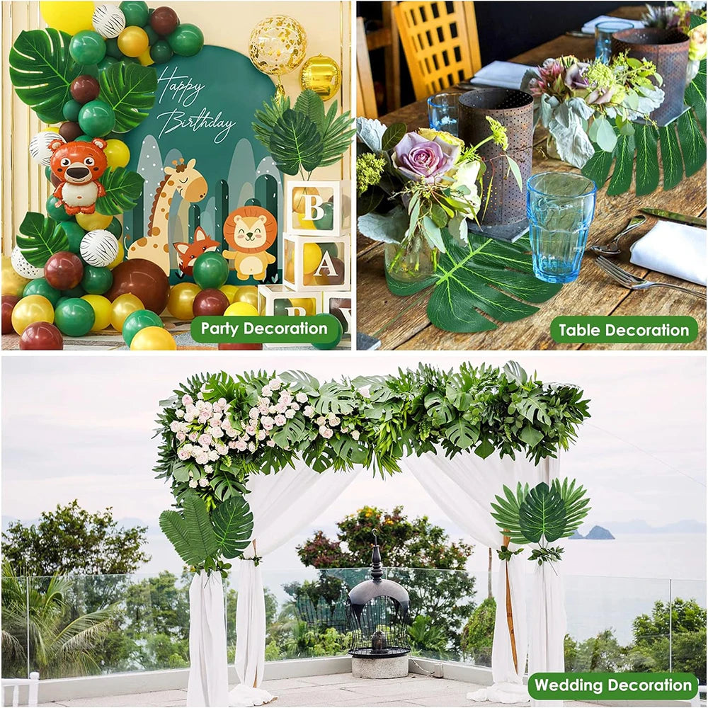 Artificial Tropical Palm Leaves Hawaiian Luau Jungle Party Golden Stems Leaf Decoration Table Wedding Birthday Decor Fake Plants - Buy online at  Vibe In Cart.