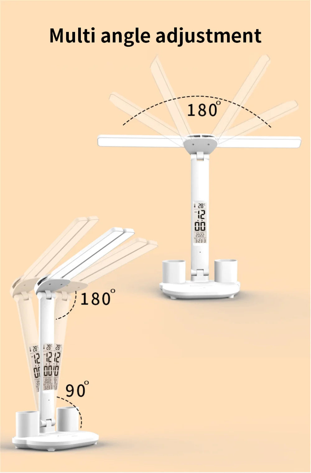 LED Desk Lamp USB Dimmable Touch Foldable Table Lamp with Calendar Temperature Clock Night Light for Study Reading Lamp - Buy online at  Vibe In Cart.