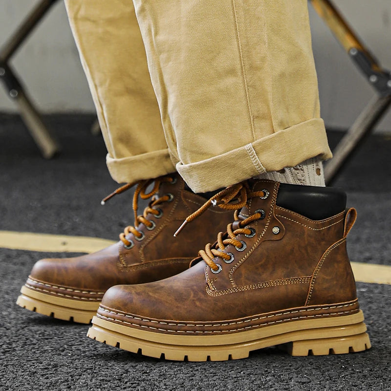 Men's Ankle Boots Lace-Up Flat Heel Bonded Leather Insole