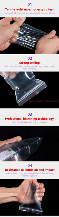 100 Piece Clear Plastic Zipper Storage Bags for Jewelry and Food
