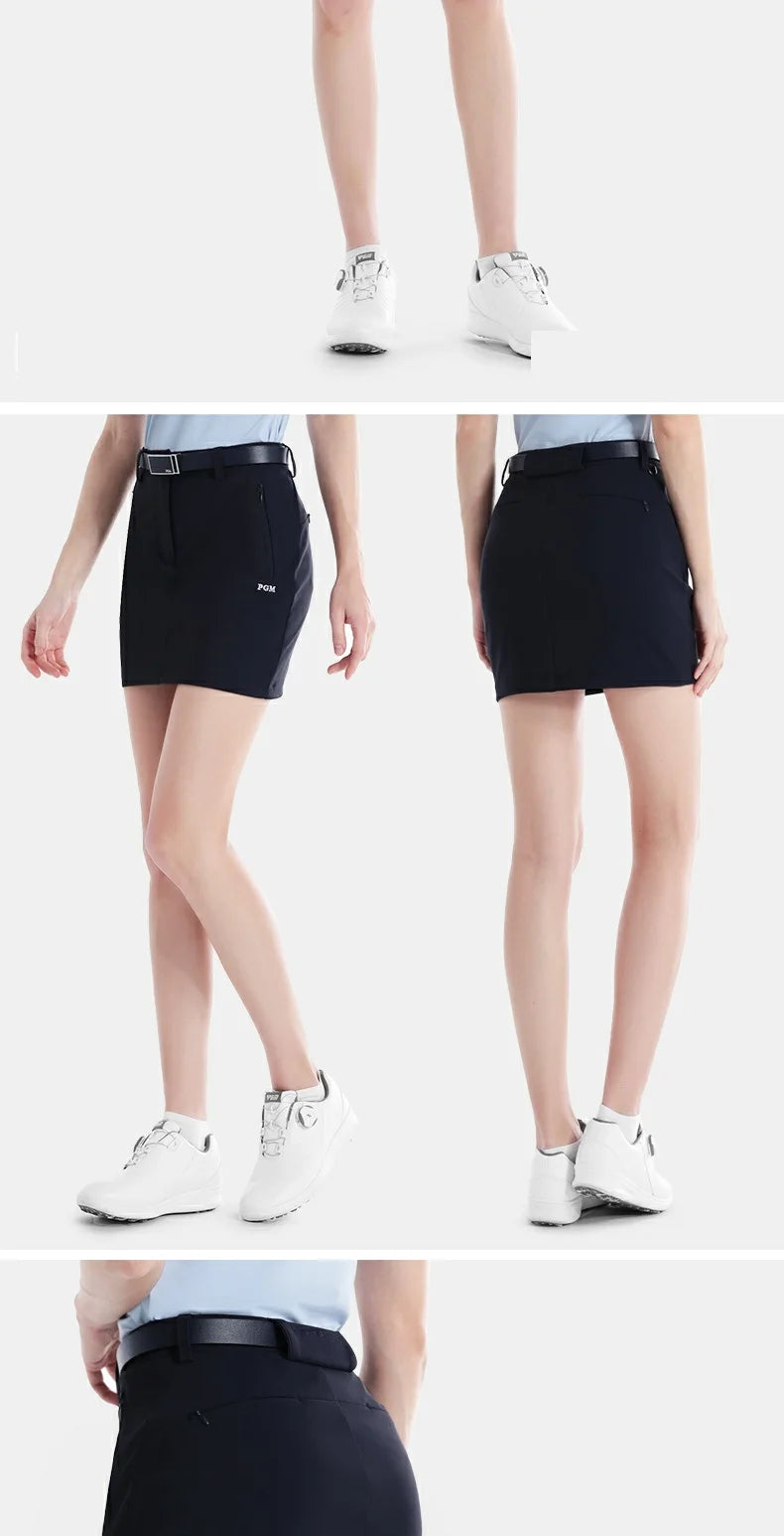 Pgm Golf Clothing Women's Short Skirt Breathable Quick Drying Sports Pencil Skirt Casual Zipper Pocket Skorts with Inner Shorts