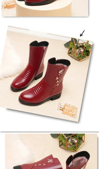 Women's Mid-Calf Casual Warm Boots with Side Zipper Round Toe Medium Heel