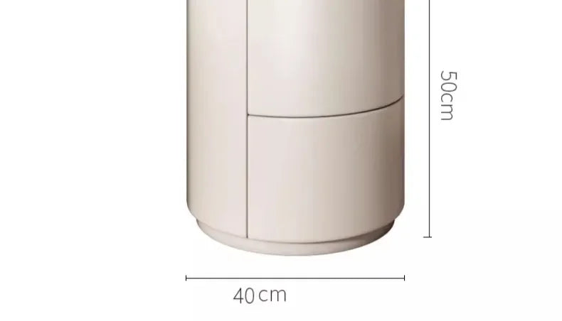 Modern Wooden Round Nightstand with 2 Drawers, 40x40x50cm