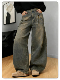 American Retro Baggy Wide Leg Jeans Men's Korea Streetwear Distressed y2k Clothing Casual Daily Four Seasons Denim Pants Unisex - Buy online at  Vibe In Cart.