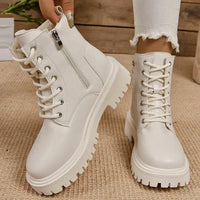 Winter Warm Short Plush Ankle Boots Women Fashion Zip Lace Up Platform Combat Boots Woman Comfy Low Heels Pu Leather Botas Mujer - Buy online at  Vibe In Cart.