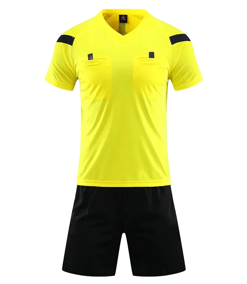 Men's Polyester Soccer Referee Uniform with Jersey and Shorts
