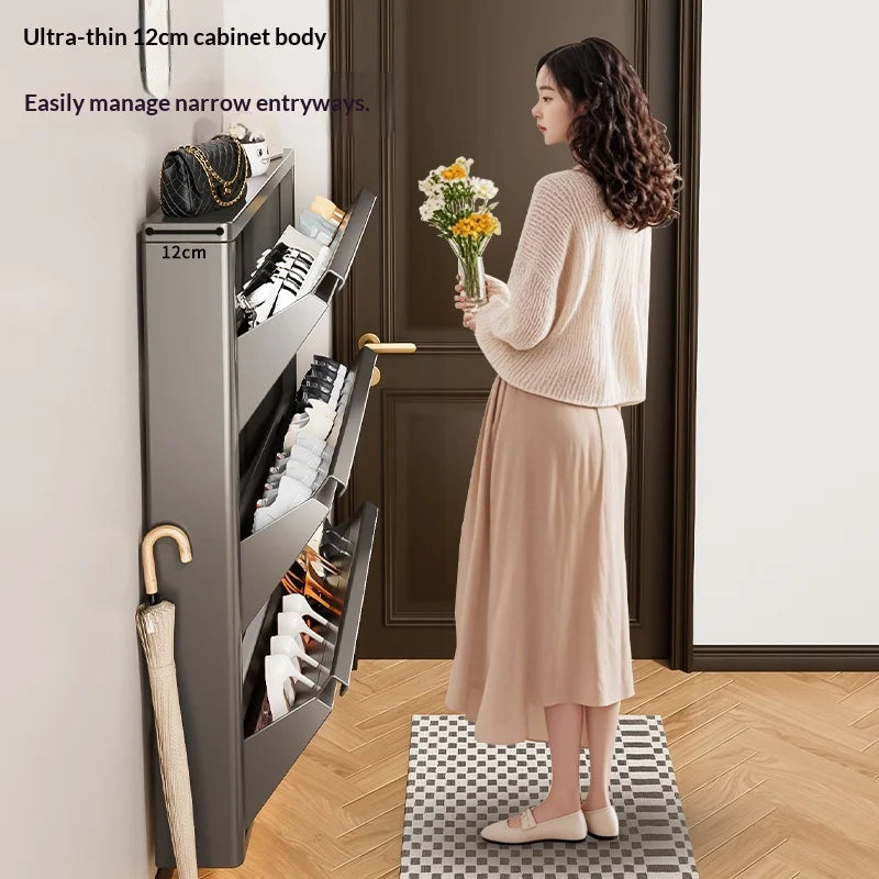 Slim Steel Shoe Cabinet Ultra Thin Shoe Storage Rack Shoe Organizer Entryway Hallway Narrow Space Saving Flip Door Storage Rack - Buy online at  Vibe In Cart.