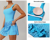 VITALINOVO Workout Tennis Dress with Built in Shorts Square Neck Padded Workout Dress with Pockets Golf Athletic Mini Dresses - Buy online at  Vibe In Cart.