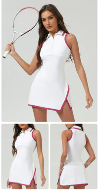 Clashing Color Polo Tennis Dress With Zipper Golf Sports Dress Women Quick-Dry Stretchy Jumpsuits Badminton Trainning Outfits - Buy online at  Vibe In Cart.