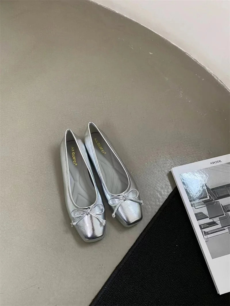 Women's Square Toe Slip-On Ballet Flats with PU Upper