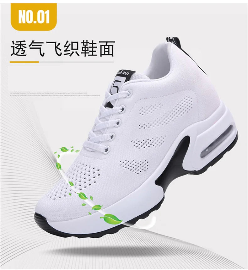 Women's Platform Mesh Lace-Up Sneakers Medium Heel