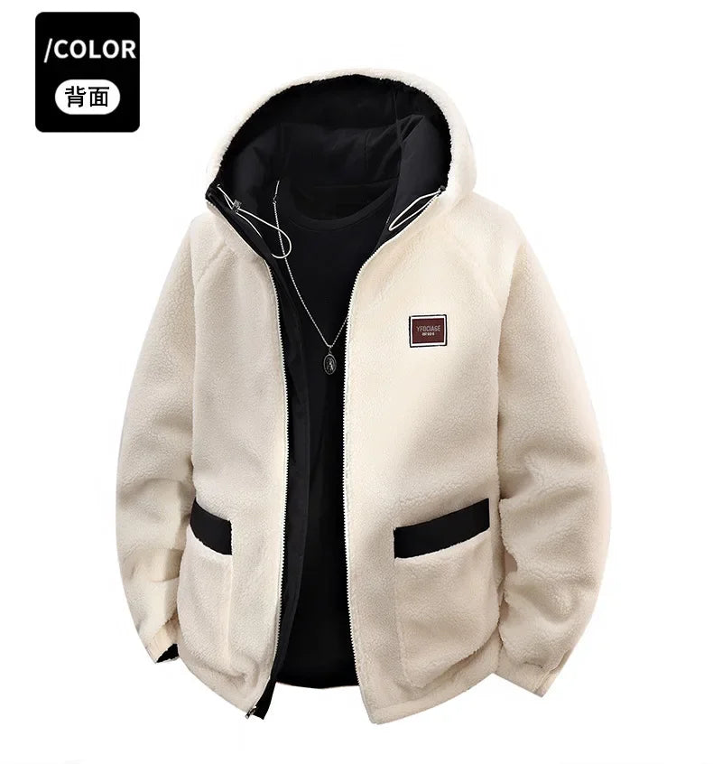 Reversible Winter Lamb  Fleece Hooded Jacket Streetwear Men Women Reversible Cotton Jackets Casual Zipper Thick Warm Coat - Buy online at  Vibe In Cart.