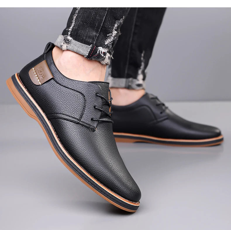Men's Lace-Up Genuine Leather Oxford Shoes with Round Toe