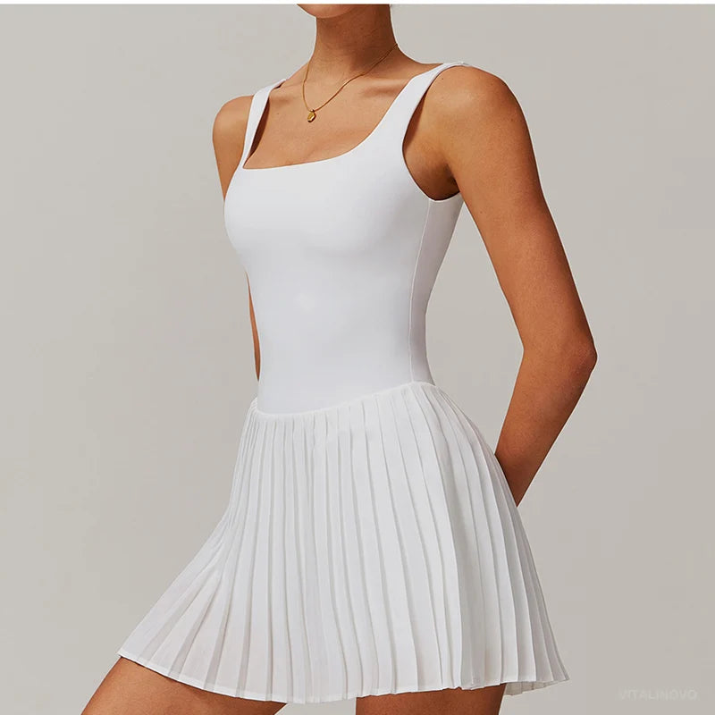 VITALINOVO Workout Tennis Dress with Built in Shorts Square Neck Padded Workout Dress with Pockets Golf Athletic Mini Dresses - Buy online at  Vibe In Cart.