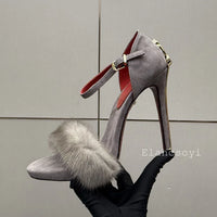 Super High Heels Sandals Women Mink Fur Metal Sword Thin Heels Open Toe Ankle Strap Sandalias Summer Fashion Party Dress Pumps - Buy online at  Vibe In Cart.