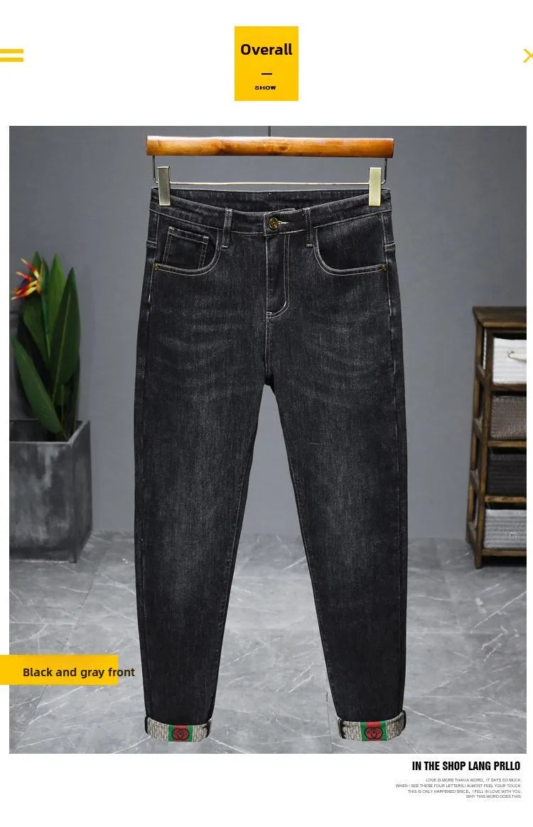 Casual Trendy Embroidered Men's Jeans Autumn winter New Arrival Slim Fit Charcoal Grey Trousers Wholesale For Fashion Lovers - Buy online at  Vibe In Cart.