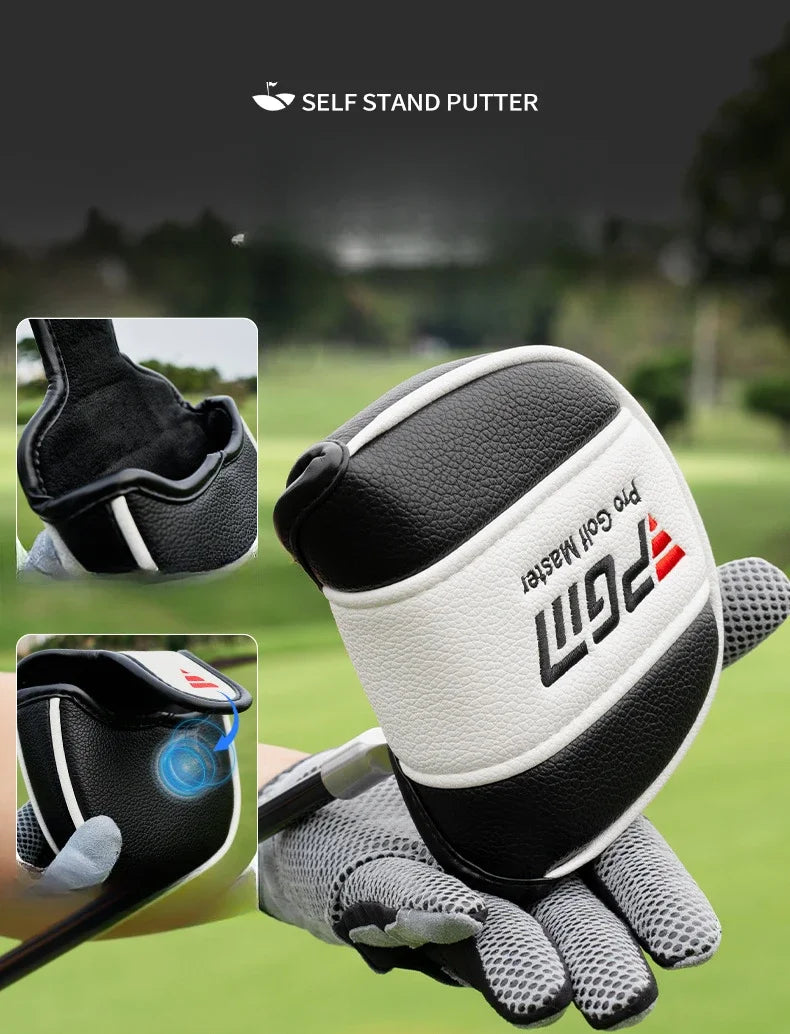 Left Handed Men's Standing Golf Putter with Ball Pickup, Silver Black