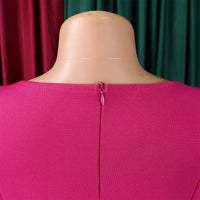 Women's Polyester O Neck Short Sleeve Belted Pleated Mid-Calf Dress