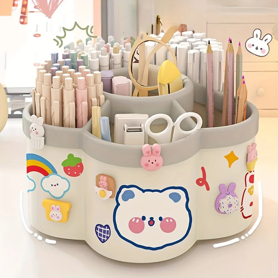 Rotating Plastic Pen Holder Desk Organizer with Multiple Compartments