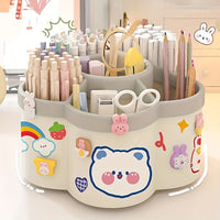 Rotating Plastic Pen Holder Desk Organizer with Multiple Compartments