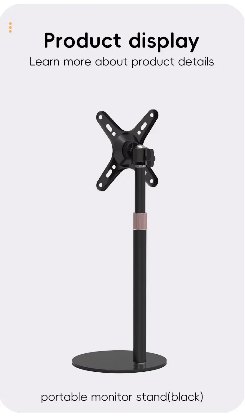 Height Adjustable VESA Portable Monitor Stand for Up to 18-Inch Monitors