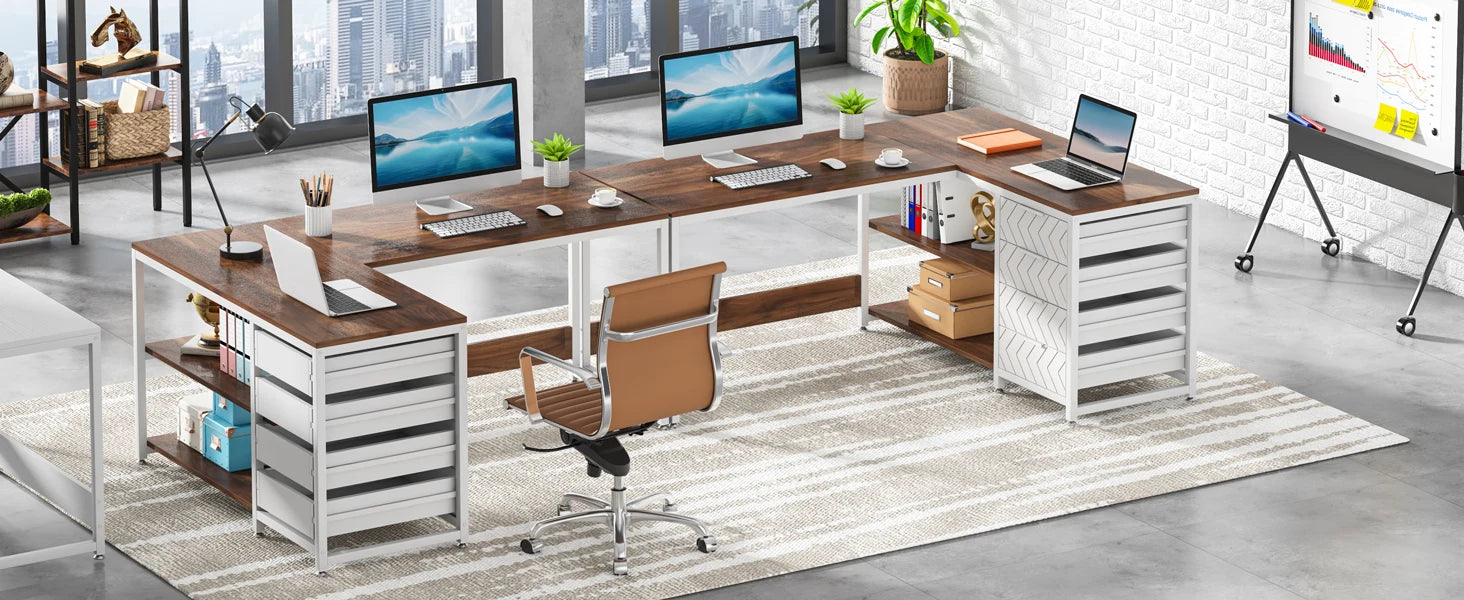Tribesigns L Shaped Computer Desk with Storage Drawers, 59 inch Corner Desk with Shelves, Reversible L-Shaped Office Desk Study - Buy online at  Vibe In Cart.