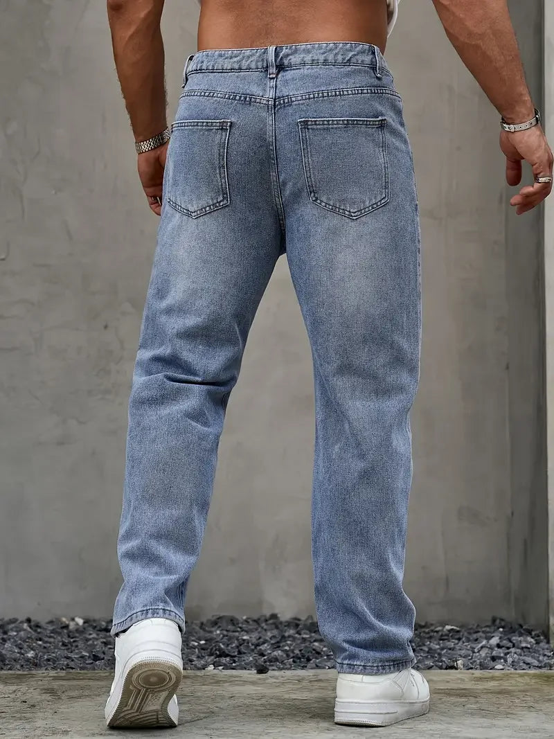 Men'S Washed Light Blue Loose Fit Jeans - All-Season, Non-Stretch Denim, Regular Length, Casual Style, Casual Wear Jeans | Relax - Buy online at  Vibe In Cart.