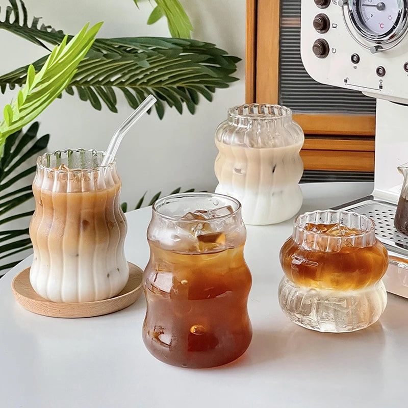 Glass Drinkware Cold Coffee Cups Latte Coffee Glass Iced Water Bottle Aesthetic Cup Wine Cocktail Glass Cups - Buy online at  Vibe In Cart.