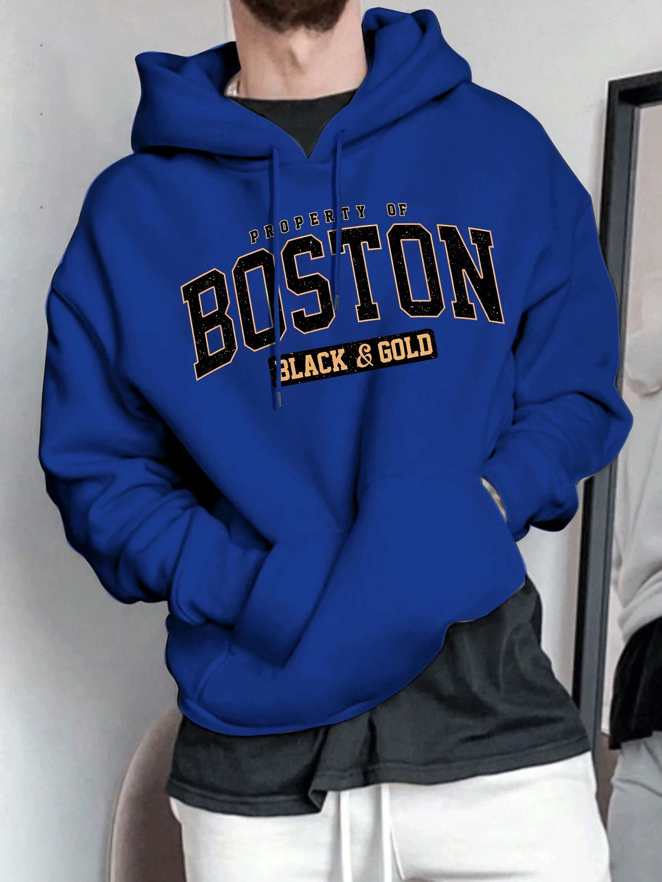 Men's Paris-Inspired Fashion Hoodie with Geometric Print Kangaroo Pocket  Perfect for Spring/Fall - Buy online at  Vibe In Cart.