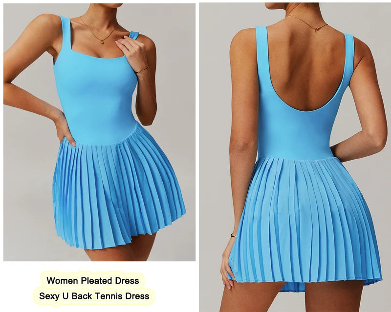 VITALINOVO Workout Tennis Dress with Built in Shorts Square Neck Padded Workout Dress with Pockets Golf Athletic Mini Dresses - Buy online at  Vibe In Cart.