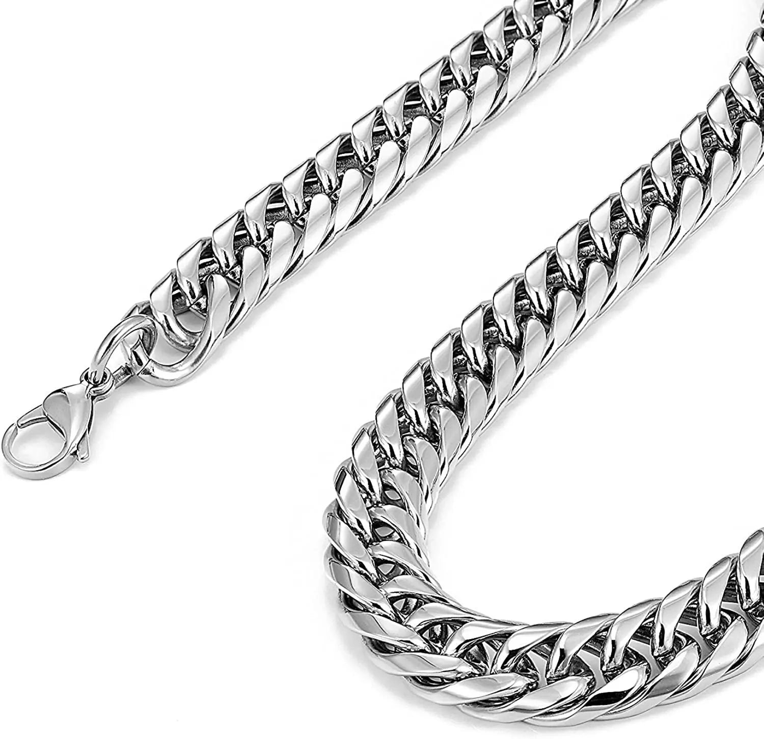 HNSP Stainless Steel LA Cuban Link Chain Silver Color Necklace For Men Jewelry 8/10/12/14MM Width Hip Hop Punk Accessories - Buy online at  Vibe In Cart.