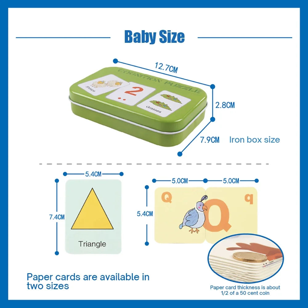 Baby Cognition Puzzle Toys Toddler Kids Iron Box Cards Matching Game Cognitive Card Car Fruit Animal Life Puzzle Gift
