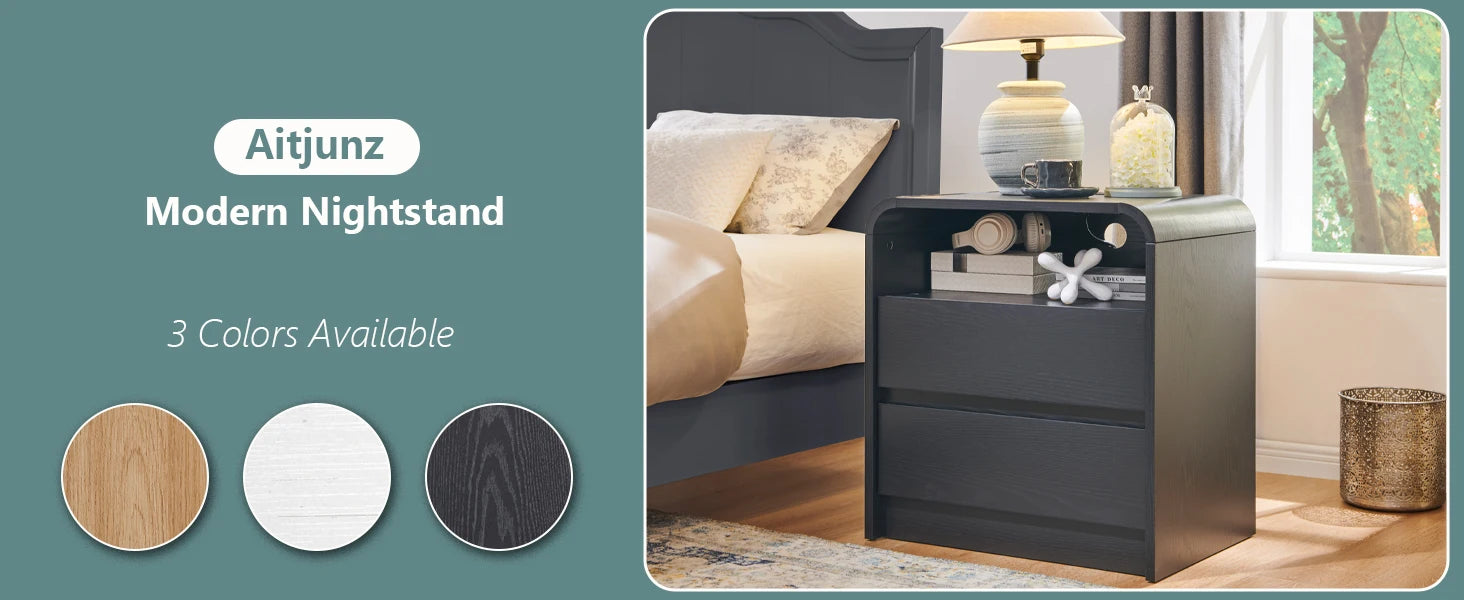25" Tall Modern Nightstand with Charging Station, 23.6'' Wide Wood Bedside Table w/2 Storage Drawers,for Bedroom, Living Room - Buy online at  Vibe In Cart.