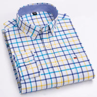 Men's Long Sleeve 100% Cotton Oxford Plaid Shirt