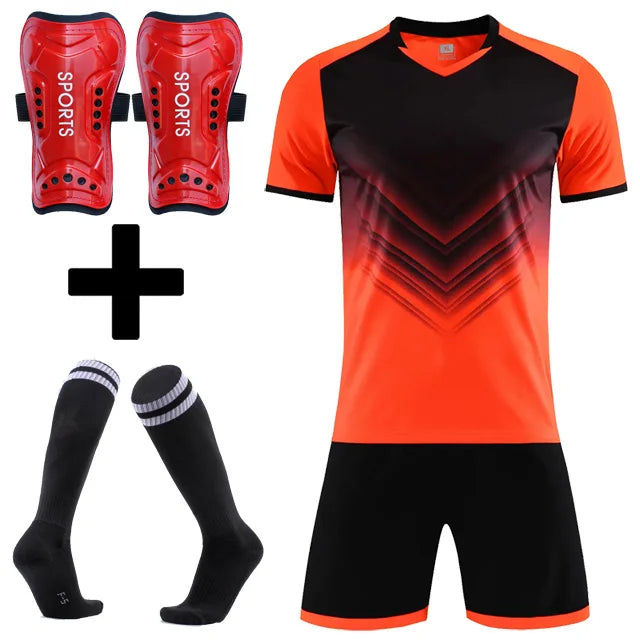 Men's and Boys' Polyester Football Jersey Set with Socks and Shin Guards