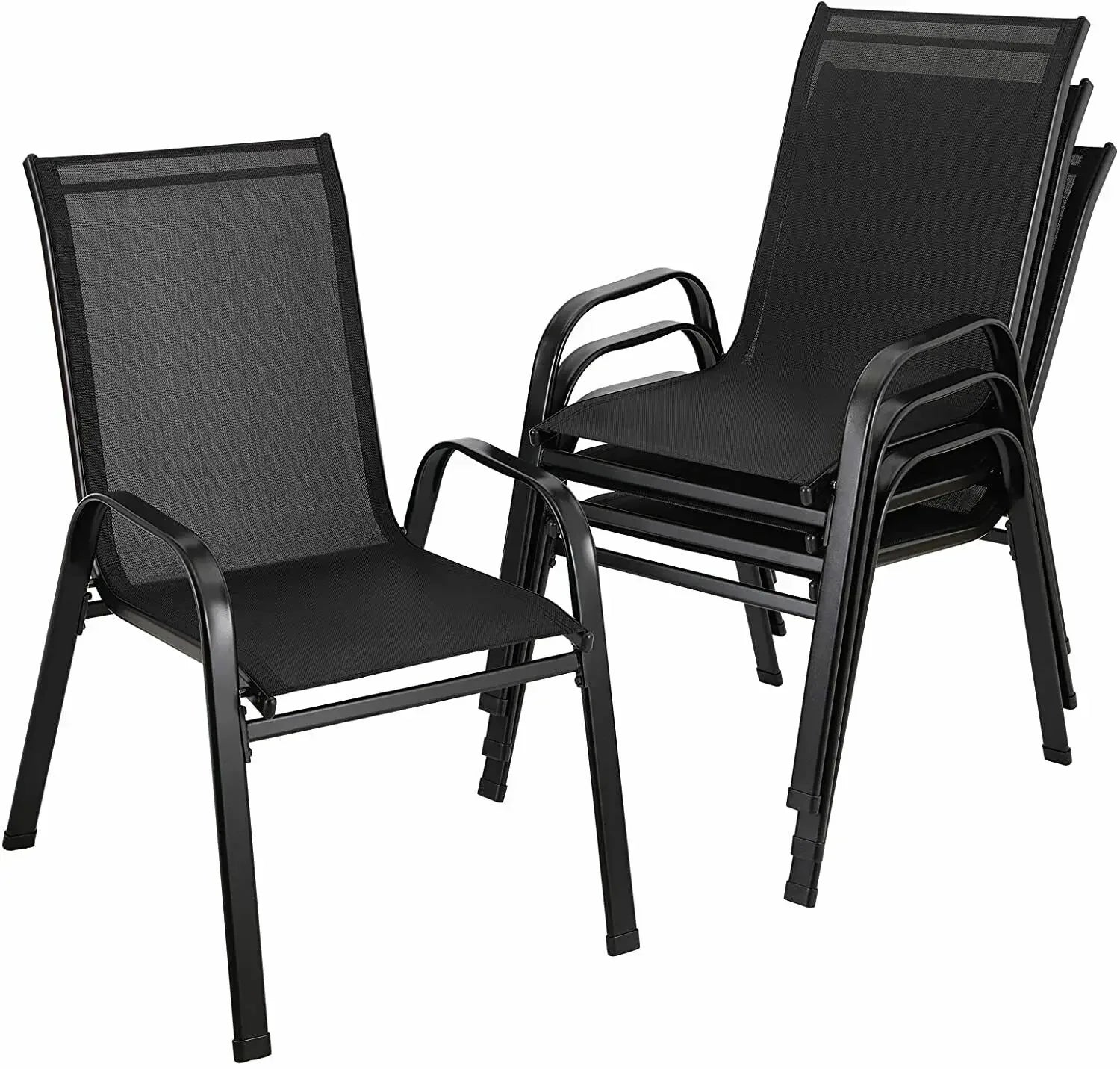 4 Metal Outdoor Chair Set Stackable Patio Textilene Dining Chair Stack Metal Frame Set of 4, Load Weight 150kg, Black,Brown,Gray - Buy online at  Vibe In Cart.