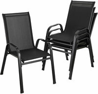 4 Metal Outdoor Chair Set Stackable Patio Textilene Dining Chair Stack Metal Frame Set of 4, Load Weight 150kg, Black,Brown,Gray - Buy online at  Vibe In Cart.