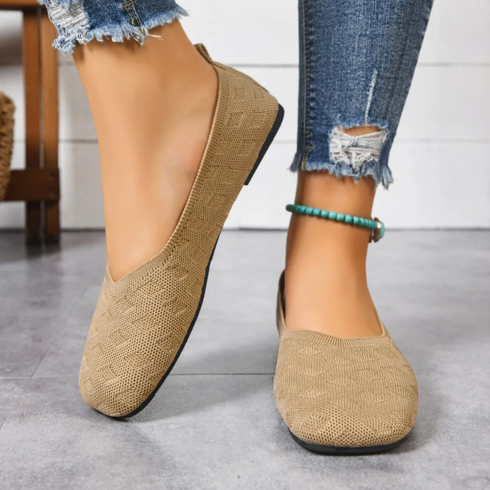 New 2026 Spring/autumn Square Toe Flat Office Boat Solid Color Knitted Slip on Shoes Casual Ballet Flats Shoes Women Loafers - Buy online at  Vibe In Cart.