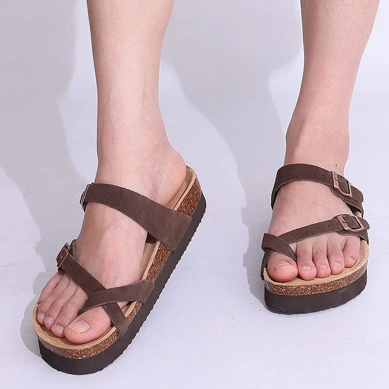 Comwarm Men's Cork Footbed Slides Sandals Arch Support Summer Outdoor Sandals with Adjustable Buckle Leisure Men Leather Slides - Buy online at  Vibe In Cart.