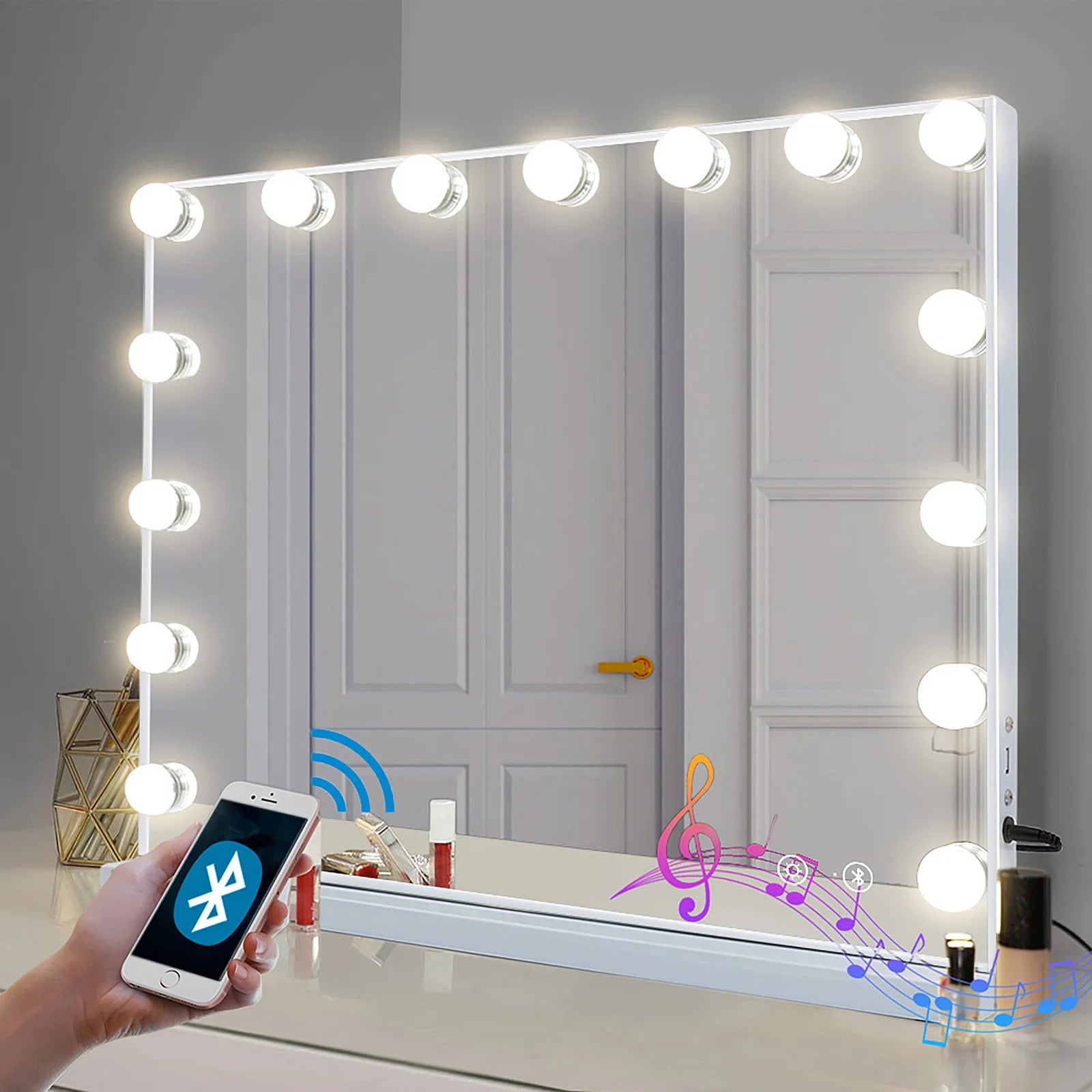 Large Bluetooth Vanity Mirror Makeup Mirror with Lights Hollywood Mirror Touchscreen Control Cosmetic Mirrors with 15 LED Bulbs - Buy online at  Vibe In Cart.
