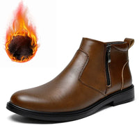 Men's Lace-Up Flat Heel Ankle Boots With Plush Lining For Winter