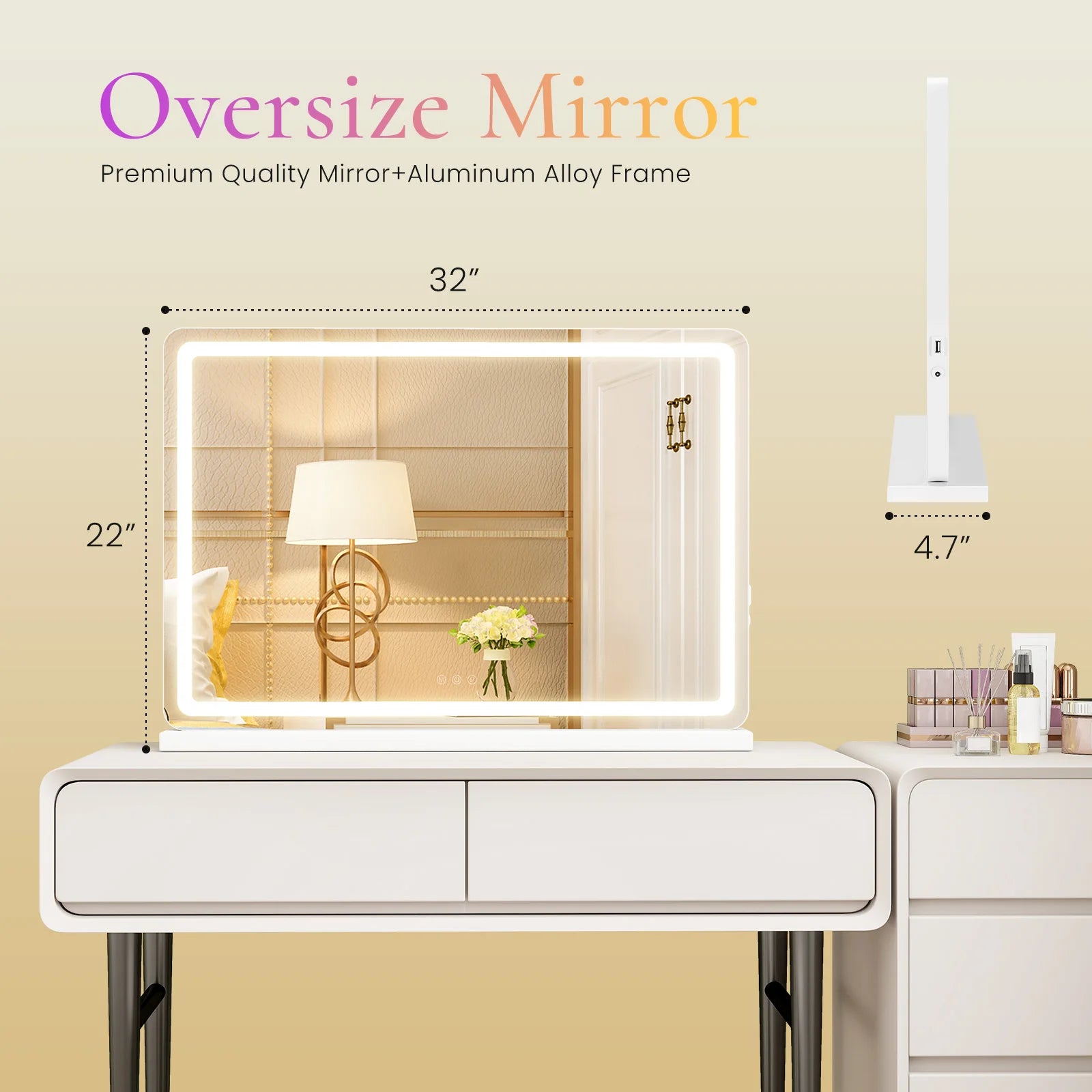 JHK LED Vanity Mirror with Lights Aluminum Frame Bathroom Mirror Dimmable 3 Color Modes Makeup Mirror Memory Function Bedroom - Buy online at  Vibe In Cart.