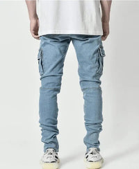2025 New Men Street Elastic Denim Brand Jeans Narrow Legs Multi Pockets Cargo Pants Casual Slim Fit Daily Wear Joggers Mid Waist - Buy online at  Vibe In Cart.