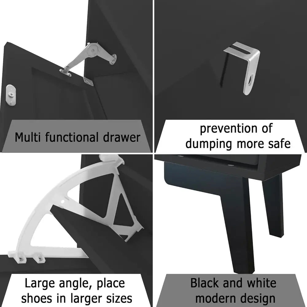 Contemporary Black Wood Shoe Storage Cabinet - Slim 3-Tier Freestanding Entryway Rack - Buy online at  Vibe In Cart.