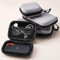 Grey Canvas Zipper Storage Bag for Earphones and Accessories